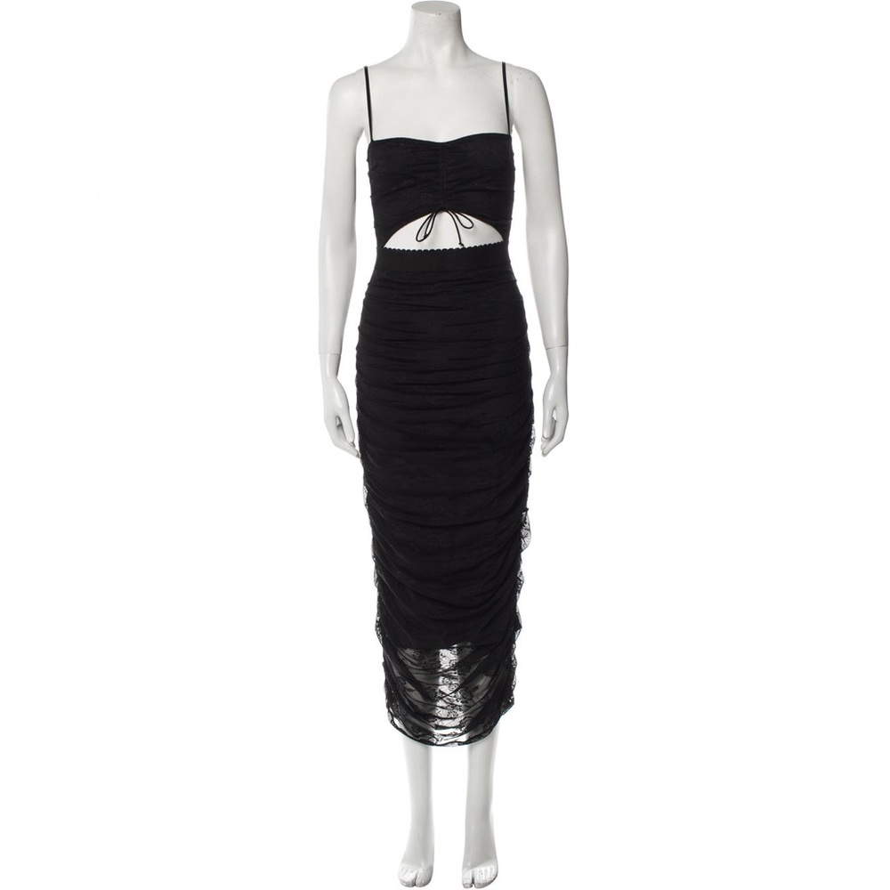 For Love & Lemons black lace cutout dress with ruching and front bow size M